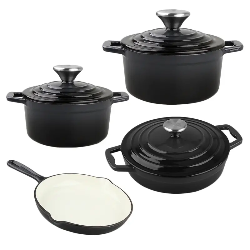 4-Piece Xanten Black Cast Iron Cookware Set – Rustic Design & Superior Heat Control 1