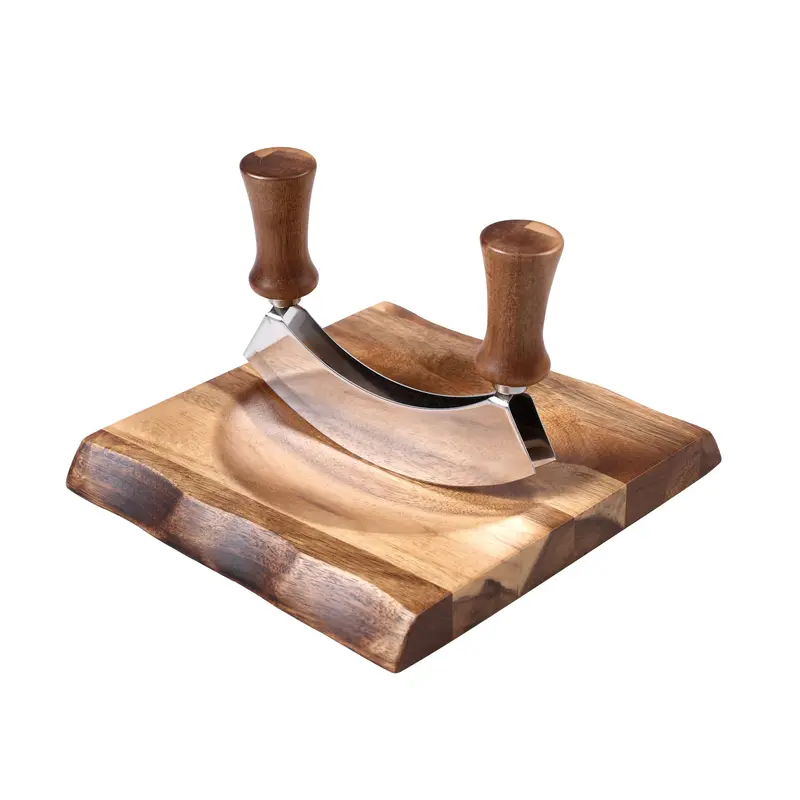 Acacia Wood Cutting Board With Integrated Herb Chopper – Natural Grain & Functional Design 1