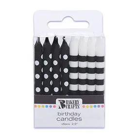 Black Striped And Polka-Dot Patterned Candle – Modern Decor 1