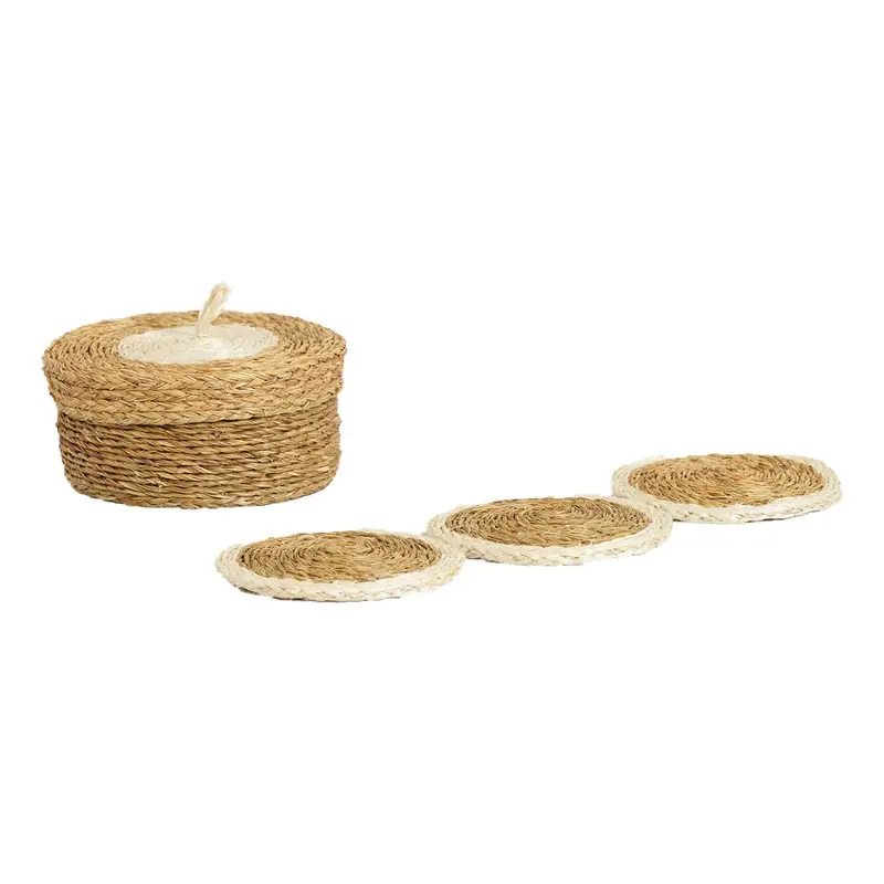 Gone Rural Handwoven Round Coasters – Set Of 6 With White Trim 1