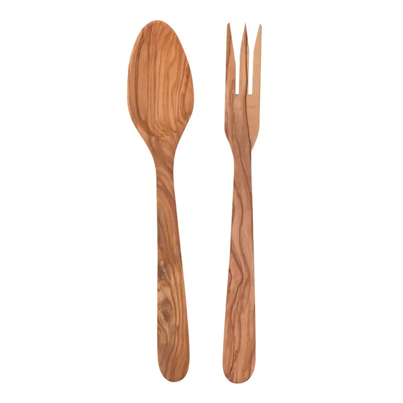 Hand-Carved Olivewood Salad Serving Set – Fork & Spoon Pair 1