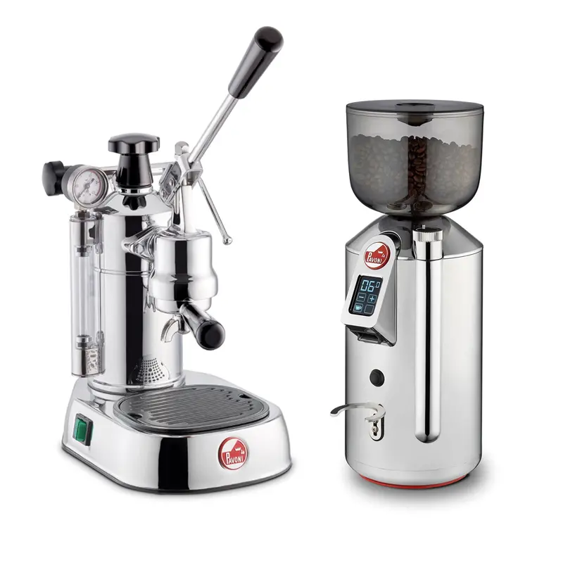 La Pavoni Lusso Espresso Machine With Black Lever + Cilindro Prosumer Grinder 1