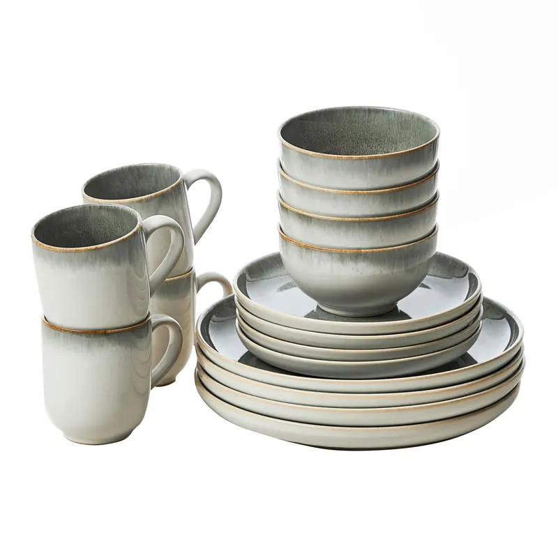 Nova Stoneware Dinner Set – 16-Piece Olive & White Ceramic Collection 1