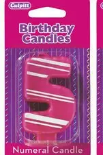 Number 5 Pink Stripe Birthday Candle – 3-Inch Five-Shaped Candle With Festive Striping 1