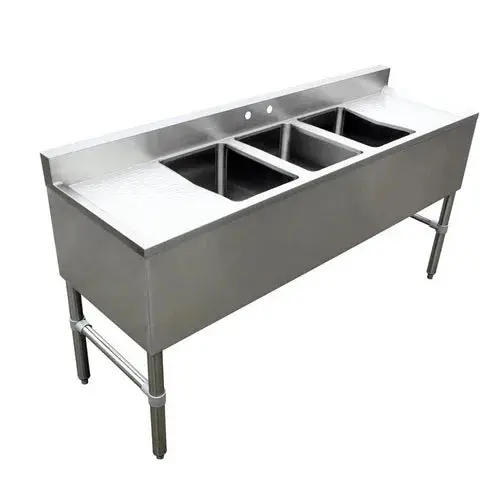 Omcan 44627 Triple-Compartment Underbar Sink – 10" × 14" Modular Design 1