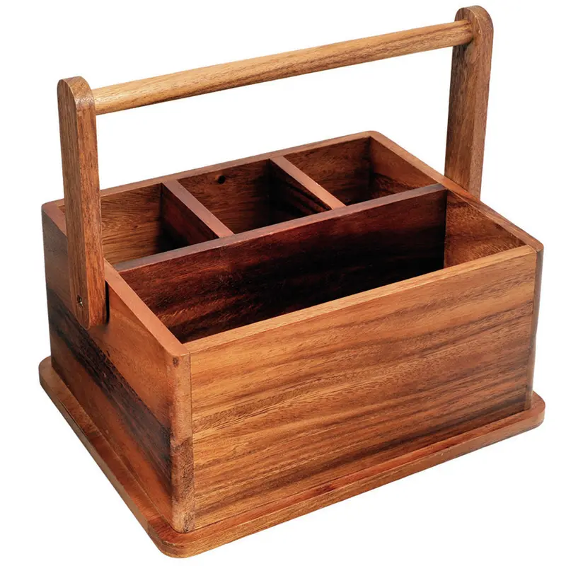 Rustic Natural Wooden Bbq Tool Caddy With Hanging Hooks 1