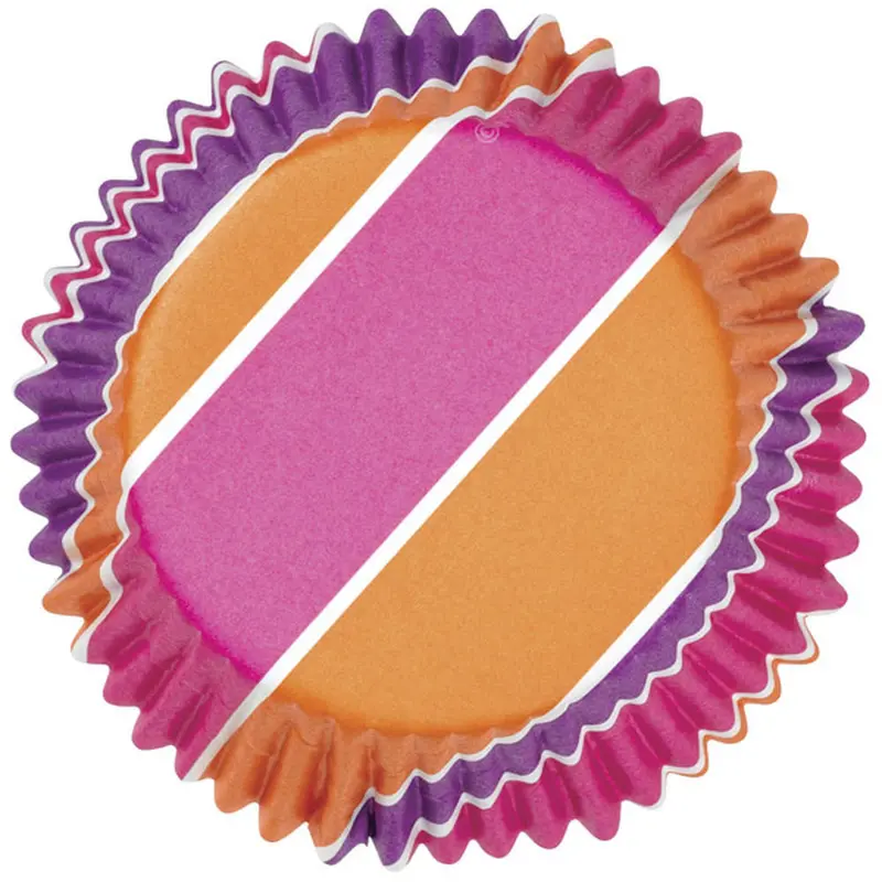 Tri-Color Striped Cupcake Liners (Pink, Purple, Orange) 1