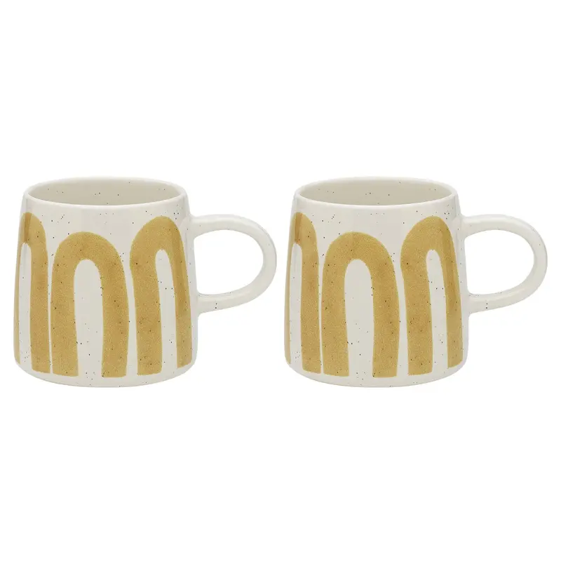 White & Yellow Nomad Stoneware Mugs – 340Ml, Set Of 2 1